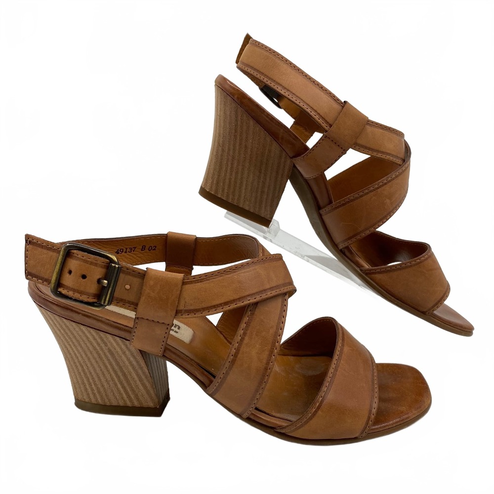 Paul Green Brown Leather Criss-Cross Strap Heeled Sandals | Women’s 7.5